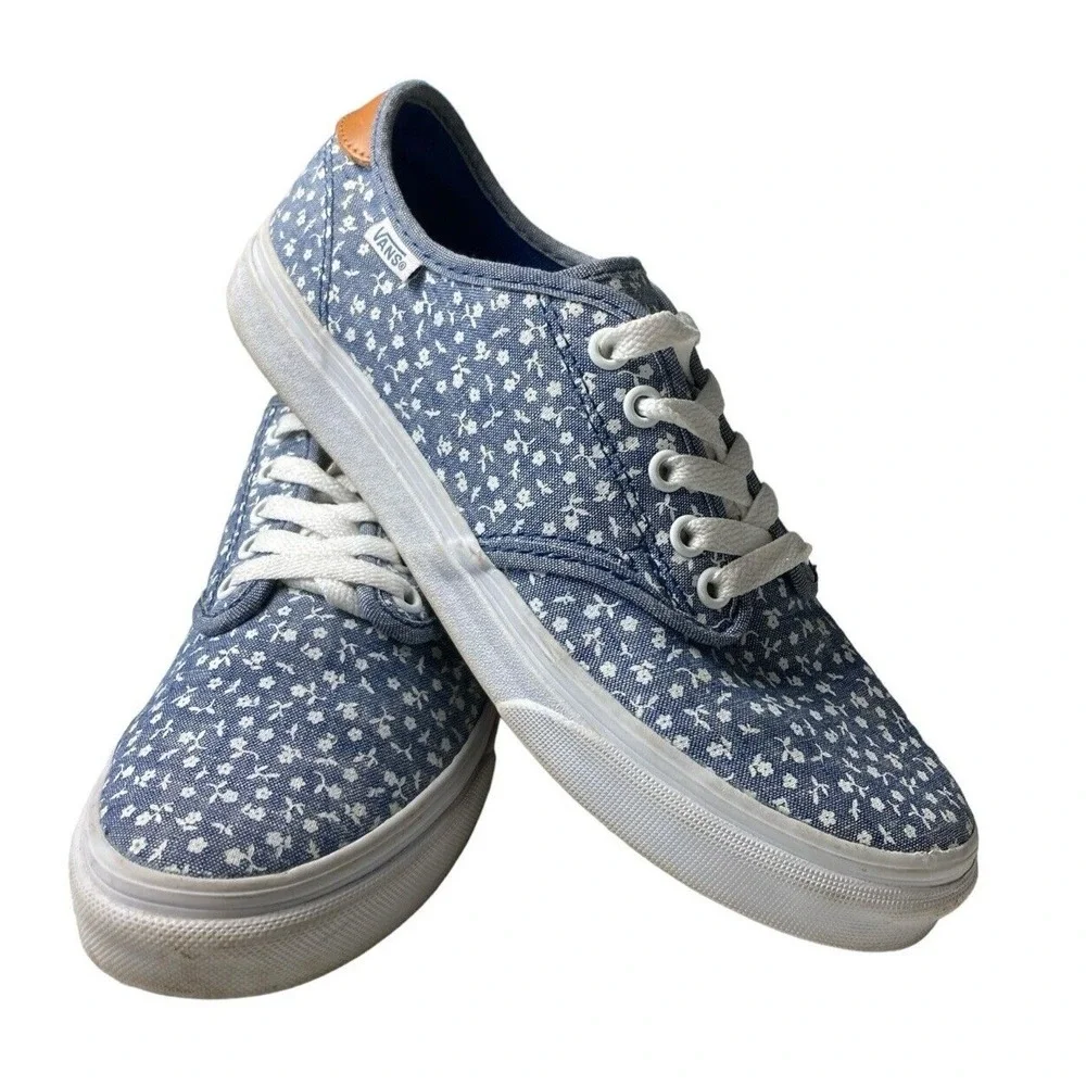 VANS Women's Shoes 7 Blue White Floral Print Lace Up Canvas‎ Low Top Low Top